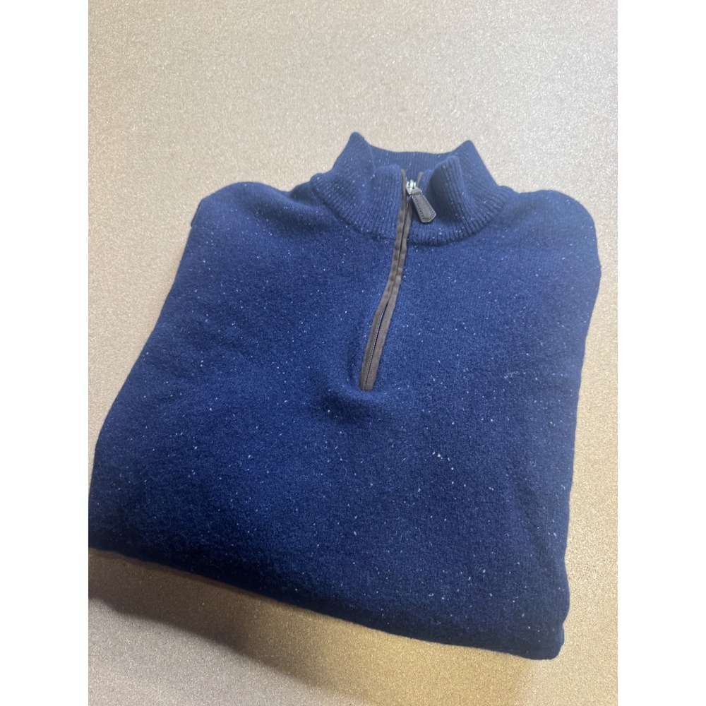 Orvis Mens Quarter Zip Sweater Navy Blue Flecked Knit‎ Pullover Size Large